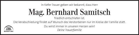 Traueranzeige von Bernhard Samitsch von Kleine Zeitung
