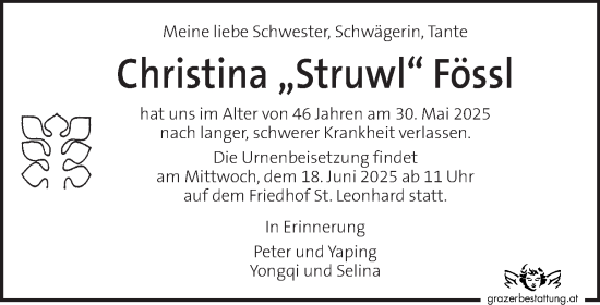 Traueranzeige von Christina Fössl von Kleine Zeitung
