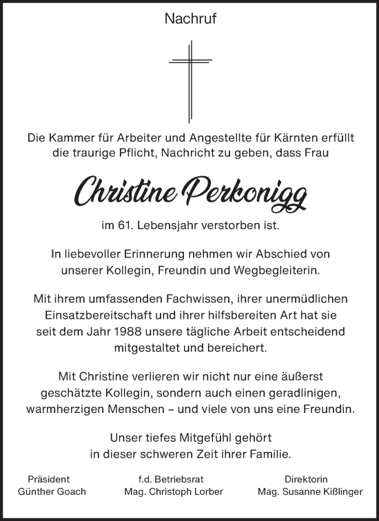 Traueranzeige von Christine Perkonigg von Kleine Zeitung