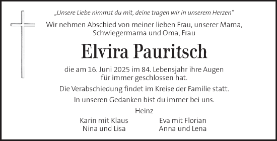 Traueranzeige von Elvira Pauritsch von Kleine Zeitung