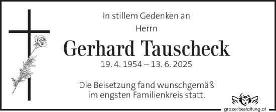 Traueranzeige von Gerhard Tauscheck von Kleine Zeitung