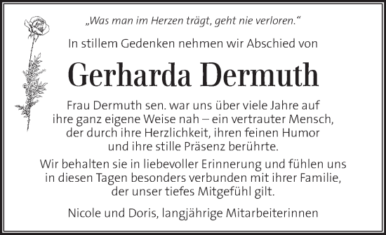 Traueranzeige von Gerharda Dermuth von Kleine Zeitung