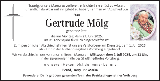 Traueranzeige von Gertrude Mölg von Kleine Zeitung