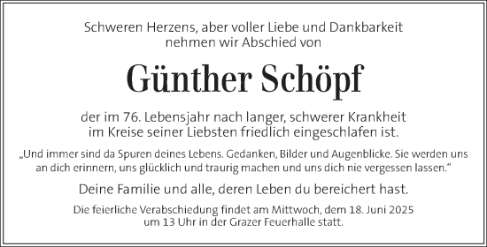 Traueranzeige von Günther Schöpf von Kleine Zeitung