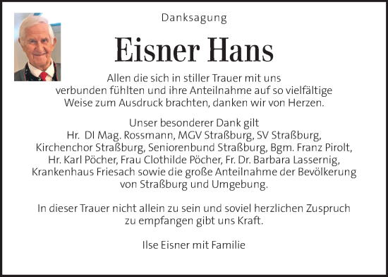 Traueranzeige von Hans Eisner von Kleine Zeitung