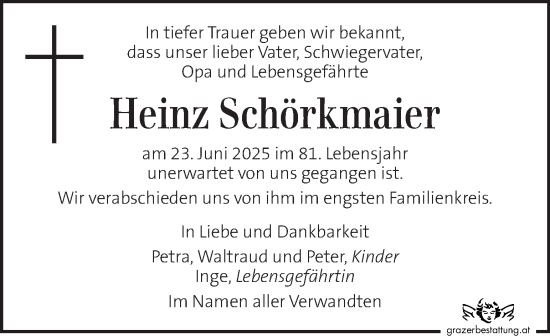 Traueranzeige von Heinz Schörkmaier von Kleine Zeitung