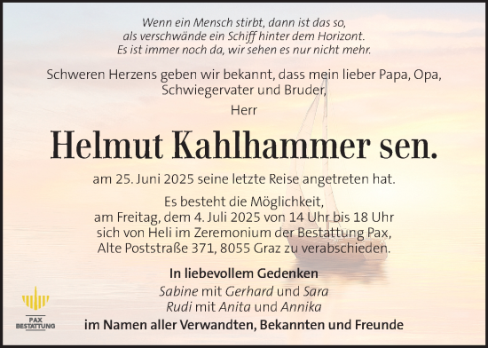 Traueranzeige von Helmut Kahlhammer von Kleine Zeitung