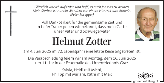 Traueranzeige von Helmut Zotter von Kleine Zeitung