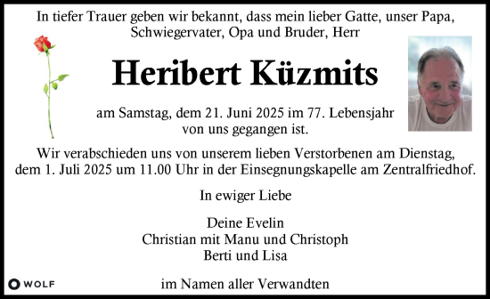 Traueranzeige von Heribert Küzmits von Kleine Zeitung