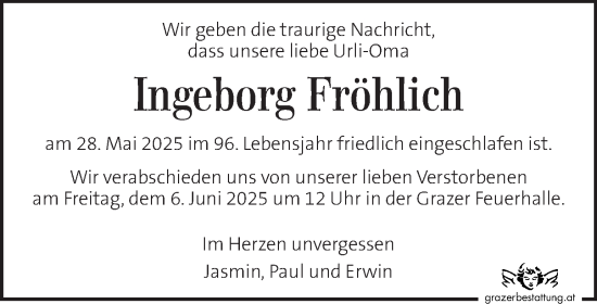Traueranzeige von Ingeborg Fröhlich von Kleine Zeitung