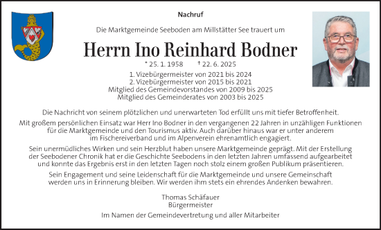 Traueranzeige von Ino Reinhard Bodner von Kleine Zeitung