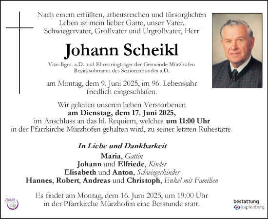 Traueranzeige von Johann Scheikl von Kleine Zeitung