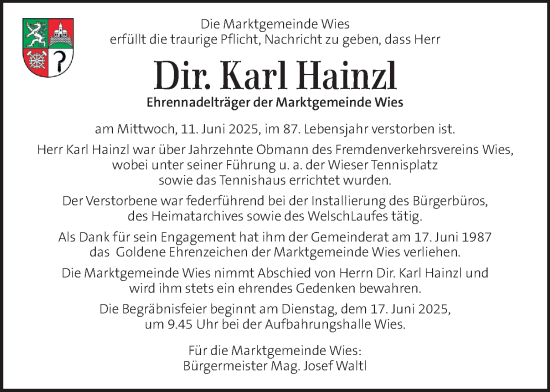 Traueranzeige von Karl Hainzl von Kleine Zeitung