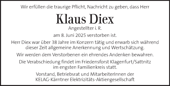 Traueranzeige von Klaus Diex von Kleine Zeitung