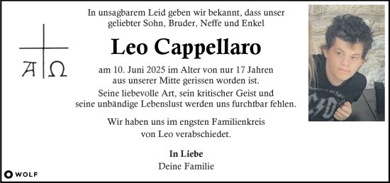 Traueranzeige von Leo Cappellaro von Kleine Zeitung