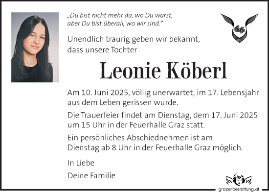 Traueranzeige von Leonie Köberl von Kleine Zeitung