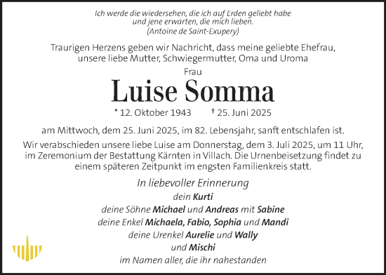 Traueranzeige von Luise Somma von Kleine Zeitung