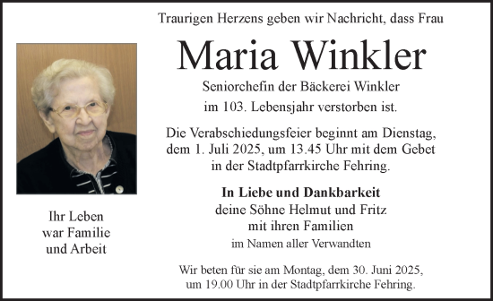 Traueranzeige von Maria Winkler von Kleine Zeitung