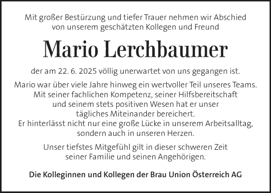 Traueranzeige von Mario Lerchbaumer von Kleine Zeitung