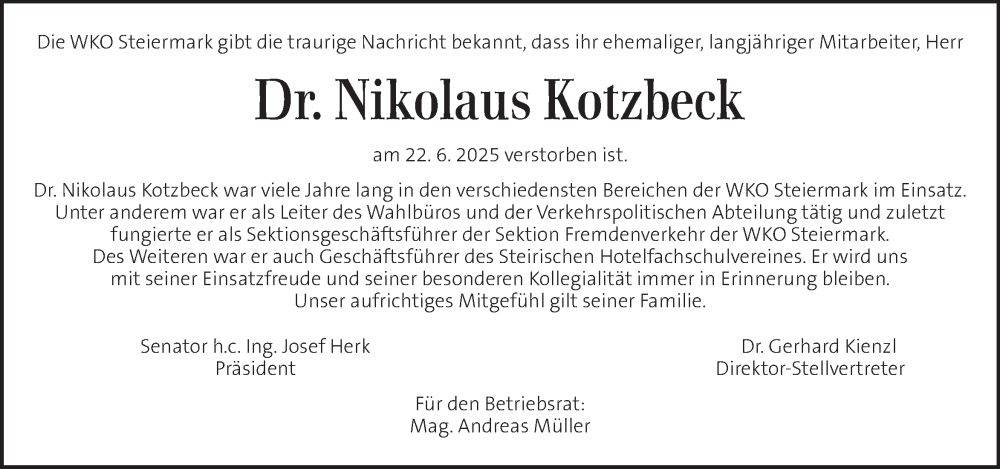  Traueranzeige für Nikolaus Kotzbeck vom 28.06.2025 aus Kleine Zeitung