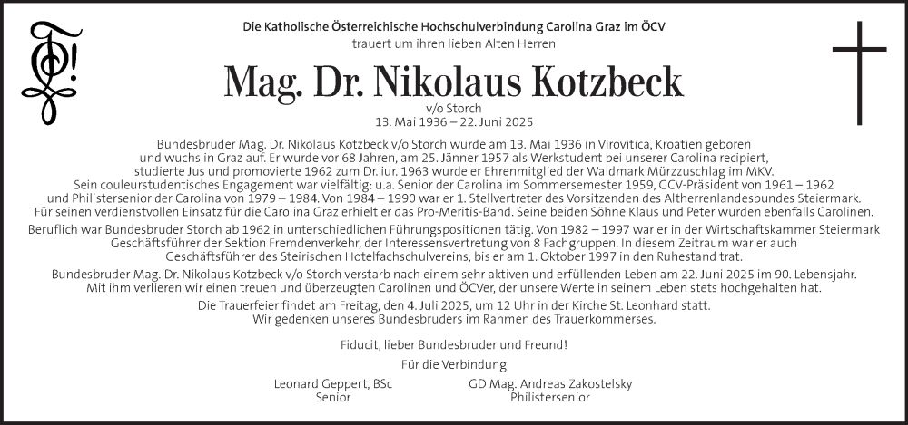  Traueranzeige für Nikolaus Kotzbeck vom 01.07.2025 aus Kleine Zeitung