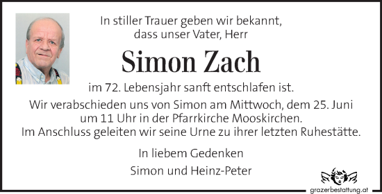 Traueranzeige von Simon Zach von Kleine Zeitung