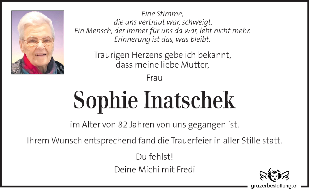  Traueranzeige für Sophie Inatschek vom 19.06.2025 aus Kleine Zeitung