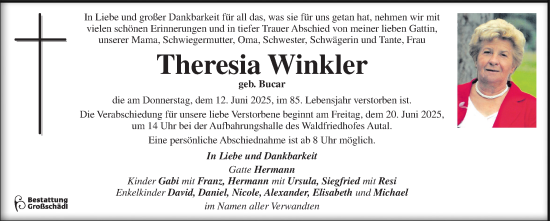 Traueranzeige von Theresia Winkler von Kleine Zeitung
