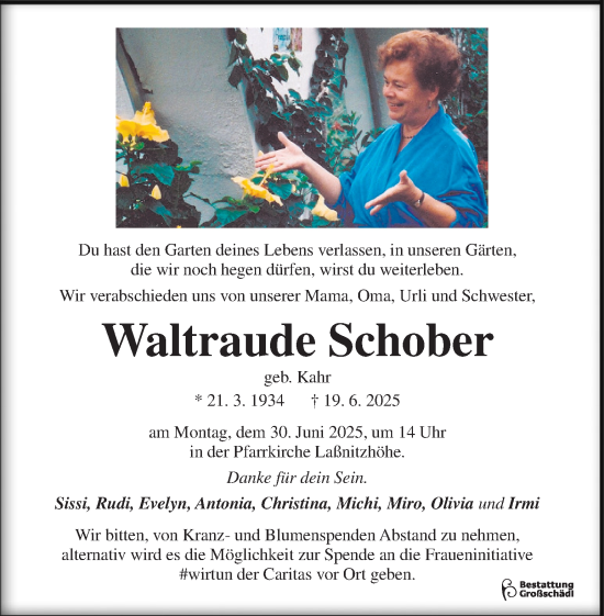 Traueranzeige von Waltraude Schober von Kleine Zeitung