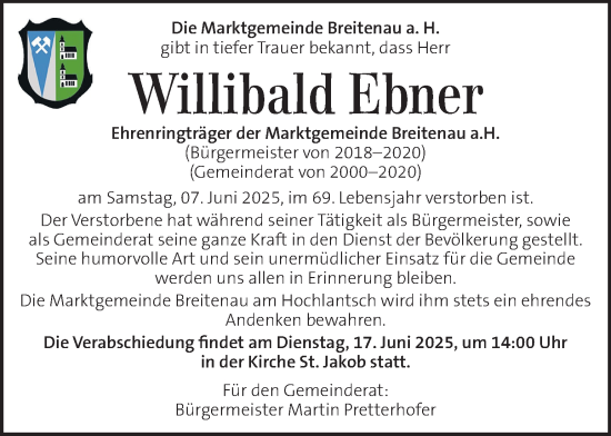 Traueranzeige von Willibald Ebner von Kleine Zeitung