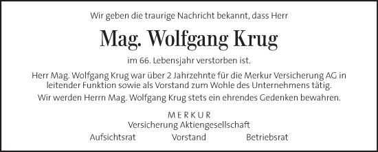 Traueranzeige von Wolfgang Krug von Kleine Zeitung