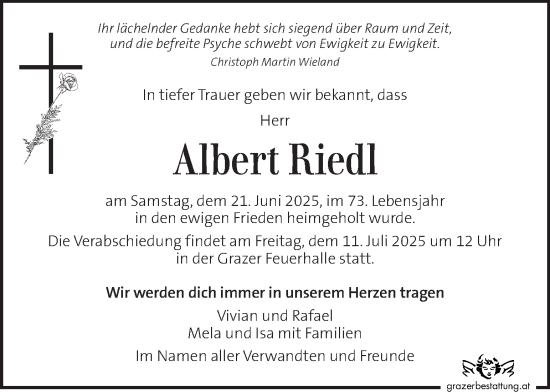 Traueranzeige von Albert Riedl von Kleine Zeitung