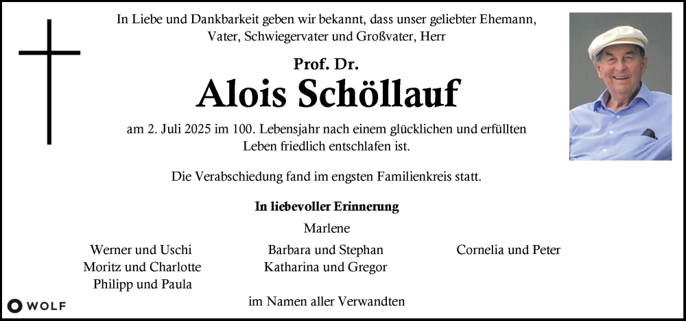  Traueranzeige für Alois Schöllauf vom 11.07.2025 aus Kleine Zeitung