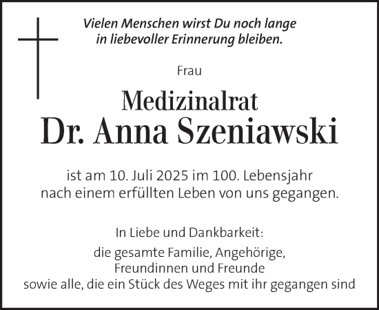 Traueranzeige von Anna Szeniawski von Kleine Zeitung