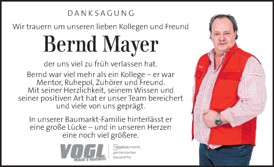 Traueranzeige von Bernd Mayer von Kleine Zeitung