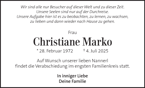 Traueranzeige von Christiane Marko von Kleine Zeitung