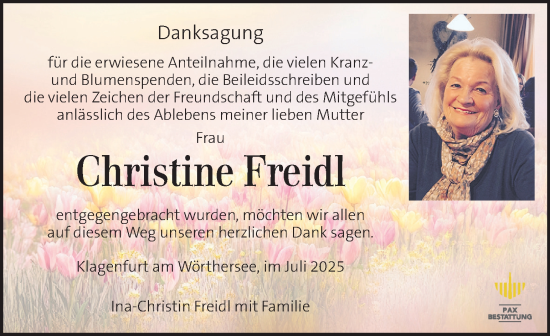 Traueranzeige von Christine Freidl von Kleine Zeitung