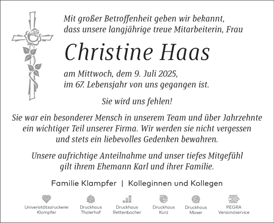 Traueranzeige von Christine Haas von Kleine Zeitung