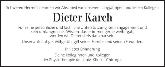 Traueranzeige von Dieter Karch von Kleine Zeitung
