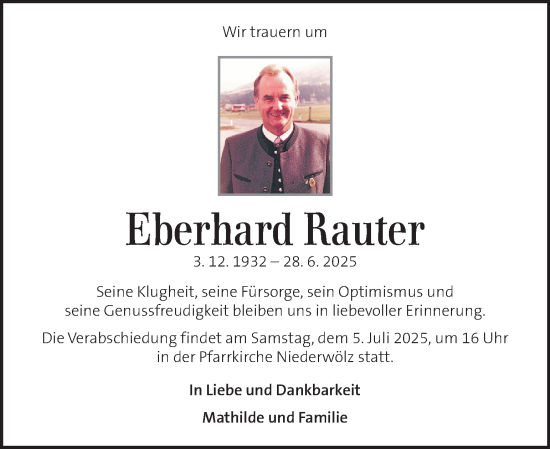 Traueranzeige von Eberhard Rauter von Kleine Zeitung