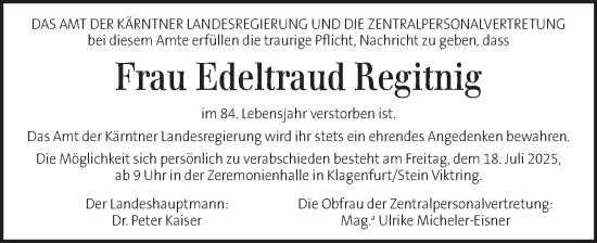 Traueranzeige von Edeltraud Regitnig von Kleine Zeitung