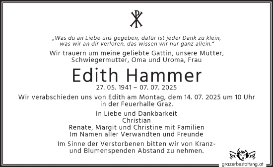 Traueranzeige von Edith Hammer von Kleine Zeitung