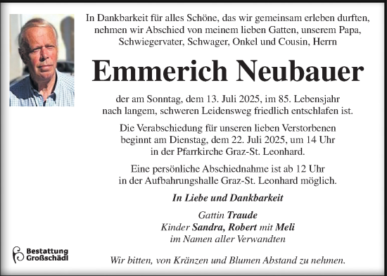 Traueranzeige von Emmerich Neubauer von Kleine Zeitung