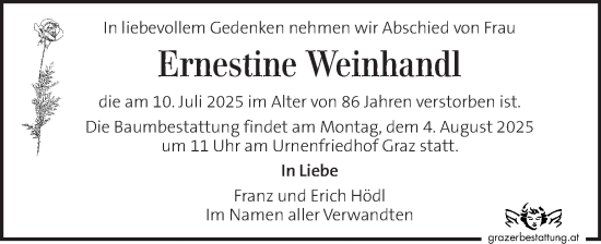 Traueranzeige von Ernestine Weinhandl von Kleine Zeitung