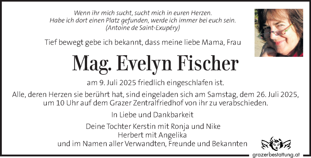  Traueranzeige für Evelyn Fischer vom 20.07.2025 aus Kleine Zeitung