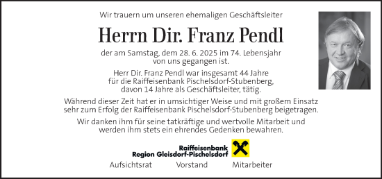 Traueranzeige von Franz Pendl von Kleine Zeitung