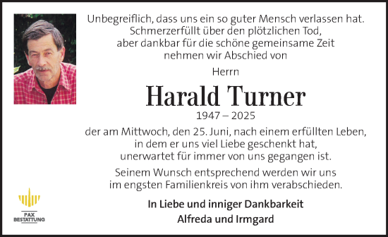 Traueranzeige von Harald Turner von Kleine Zeitung