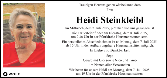 Traueranzeige von Heidi Steinkleibl von Kleine Zeitung