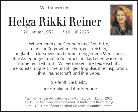 Traueranzeige von Helga Rikki Reiner von Kleine Zeitung