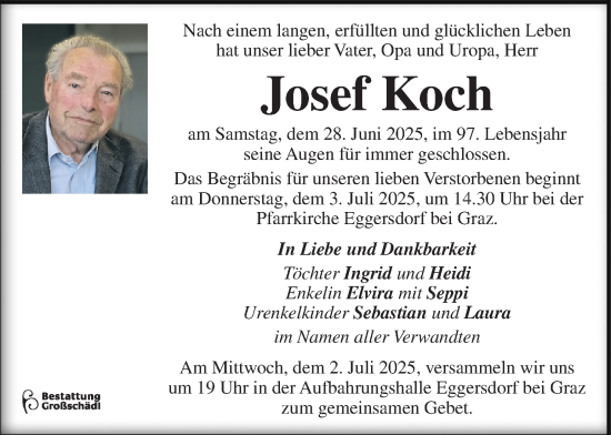 Traueranzeige von Josef Koch von Kleine Zeitung